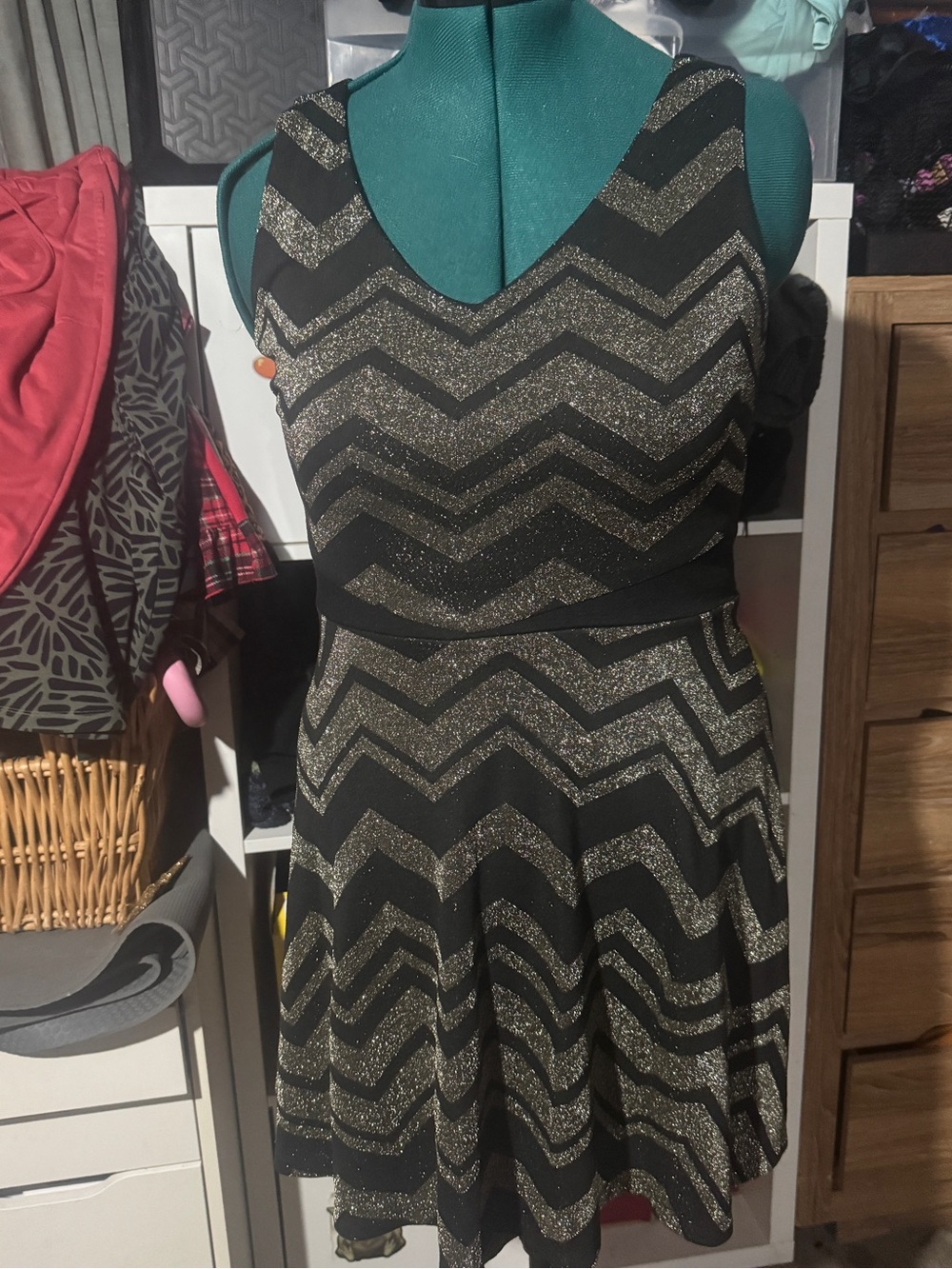 BeBop Black Dress with Gold Chevron Glitter